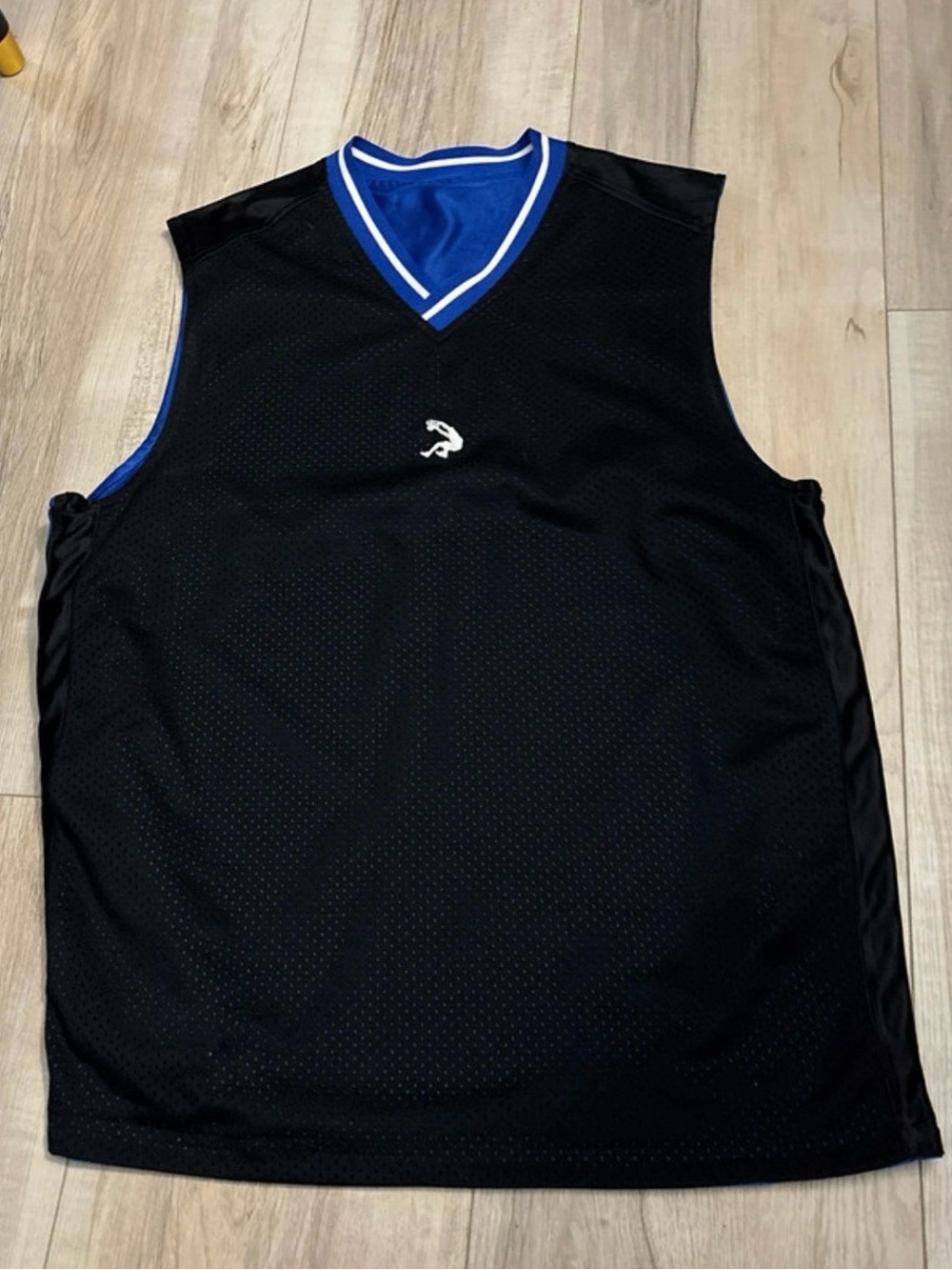 Men's Black Athletic Reversible Sleeveless Jersey with Blue Trim